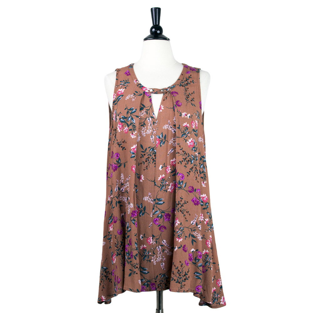 EDEN SOCIETY Sleeveless Floral Cutout Flowy Tunic, Burnt Sienna, Small NWT Boho